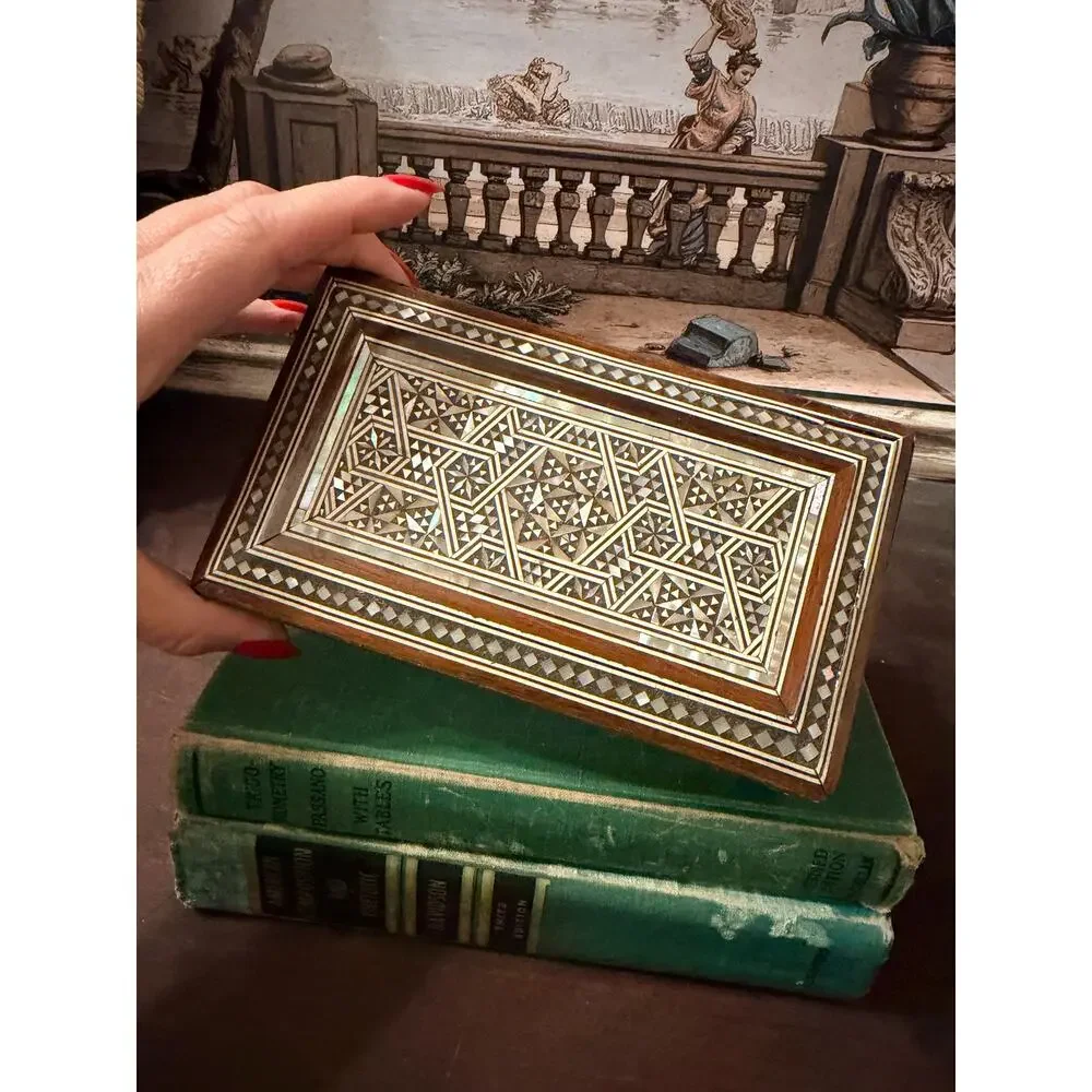 Vintage Handmade Mother of Pearl Inlay Wooden Keepsake Box